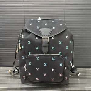 Louisvuitton Lv embroidered Montsouris colorful denim backpack. Photo taken of t