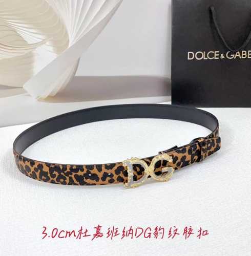 Special 3.0Cm Dolce & Gabbana D&G Belt, Leopard Print Surface And Plain Bottom,