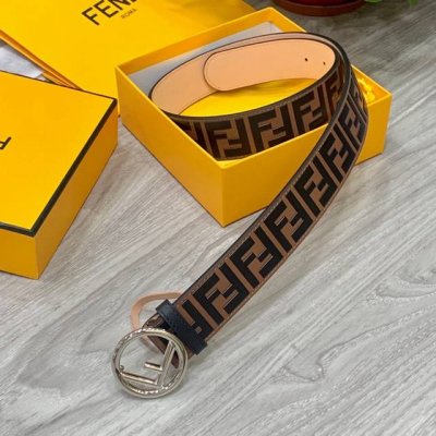 Fendl 40Mm Wide Belt With Logo Design. Buckle Closure. Made From Brown Calf Leat