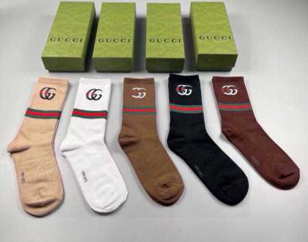 Gucci's newest knee-high socks, five pairs per box. The double G logo at the cu - Click Image to Close