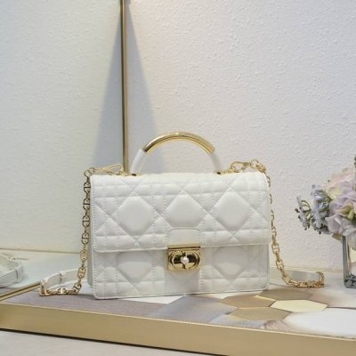 Large Dior Ange Handbag in Creamy White Cowhide with Oversized Cannage Opening D