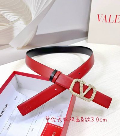 3.0Cm Valentino Double-Sided Striped Belt Double-Sided Top Layer Cowhide Leat