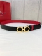 Width 3.5Cm Ferragamo Palm Print Double-Sided Top Layer Leather Belt With Silver