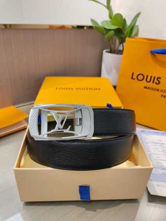 Louis Vuitton LV Men's Automatic Belt - 34mm Width, Exquisite Steel Buckle, Sof - Click Image to Close