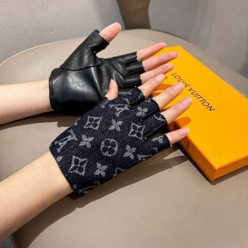 2025Lv New Arrival Short Denim Gloves with Leather Trim, Stylish Motorcycle Glov