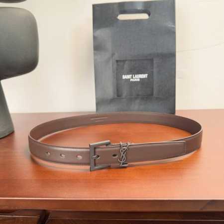 Saint Laurent women's chocolate brown belt, classic color, every stitch is very - Click Image to Close