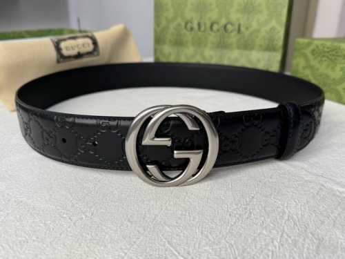 Original quality Gucci Gucci men's interlocking G metal buckle belt, made of Gu