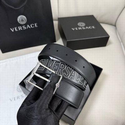 Versace, 4.0cm wide Medusa Heritage belt. Black, calfskin, engraved logo, Medus