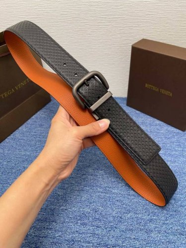 Bv New Men's Embossed Belt, Double-Sided Italian Calf Leather With Vintage Pin B