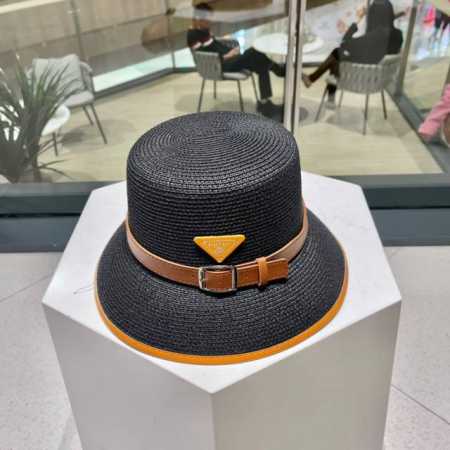 prada Prada's New Straw-Woven Color Matching Belt Style Woven Straw Hat Is A - Click Image to Close