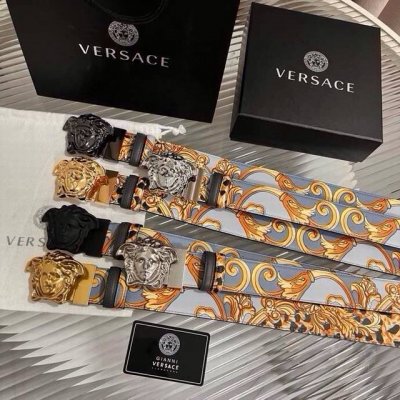 Versace, new calfskin belt, fully adorned with the Cheetah Foulard print and acc