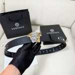 Versace Width 4.0Cm New Smooth Belt With Round Rivets And Medusa Decoration With