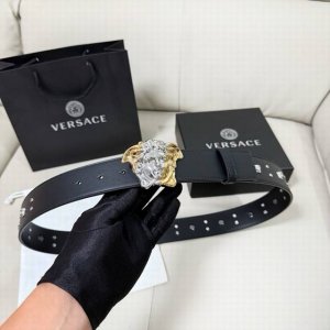 Versace Width 4.0Cm New Smooth Belt With Round Rivets And Medusa Decoration With