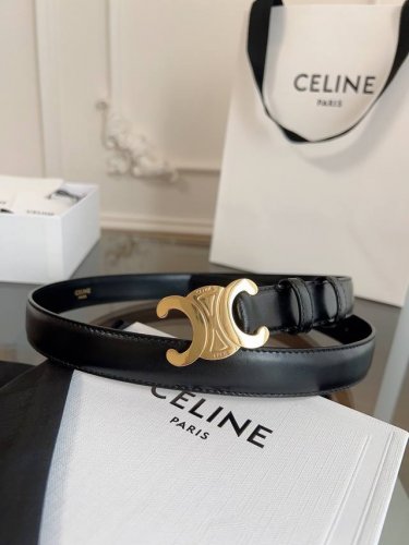 Celine women's belt, calfskin texture with unique Arc de Triomphe buckle, medium