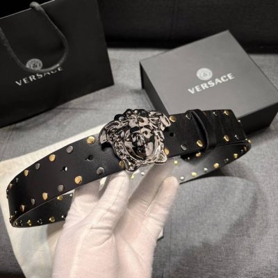Versace width 4.0Cm New leather belt, decorated with the classic Versace Medusa