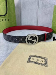 Width 4.0 Cm Gucci Double-Sided Belt, One Side In Gg Supreme Canvas, The Other S