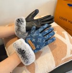 2025Lv New Arrival Fur-lined Denim Gloves with Leather Trim, Stylish Motorcycle