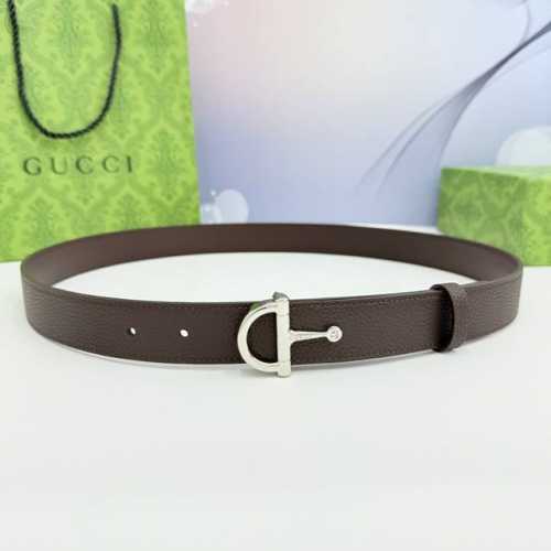 Gucci 3.0Cm belt, crafted from premium coffee-grain leather with a leather base,