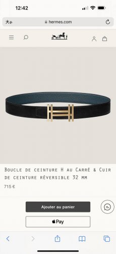 Special Edition H Au Carre With Metal Hardware And Togo Leather Strap, 32Mm, Pru