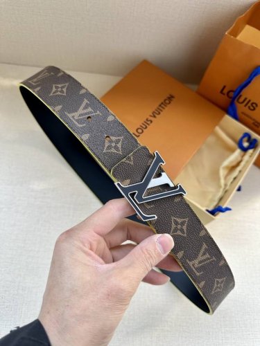 lv Broken Double-Sided Belt Lv Letter Buckle Belt Edge Dyed Color To Compleme