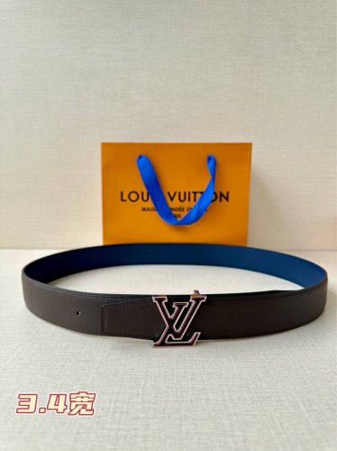Lv Heritage Double-Sided Belt 3.4 Inches Wide Crafted From Grained Leather And N