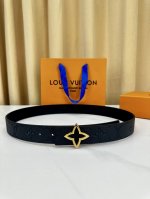 3.4mm wide Louis Vuitton classic black leather belt, featuring embossed details