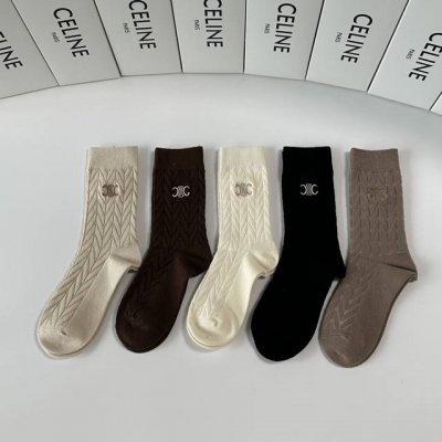 Special Packaging Celine New Mid-Length Slouch Socks! Five pairs per box, same s