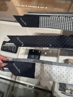 Dior Twilly silk scarf, polka dot black, classic style, slender shape, pointed e