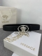 VERSACE This soft first-grain leather belt features an oval Medusa buckle. A met