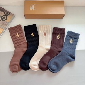 Box of 5 pairs with packaging Burberry high-quality cashmere embroidered knee-h