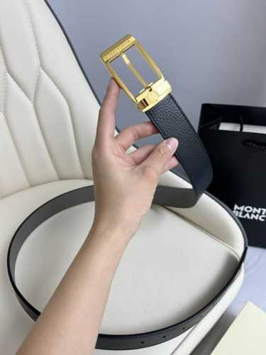 Special Montblanc Width 3.5Cm Made From Top-Grain Leather Premium Needle-Stitche