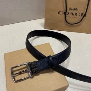 Coach Men's Pin Buckle Leather Belt One side is black and the other side has a c