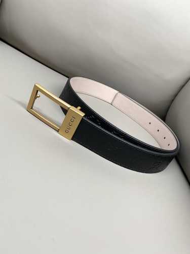 Gg Gucci 3.5cm wide imported cowhide hot-embossed belt with exquisite hardware.