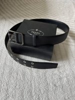 Prada Prada Men's Fashion Belt, 4.0 Smooth First-Layer Black Cowhide With Neat M