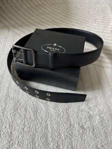 Prada Prada Men's Fashion Belt, 4.0 Smooth First-Layer Black Cowhide With Neat M