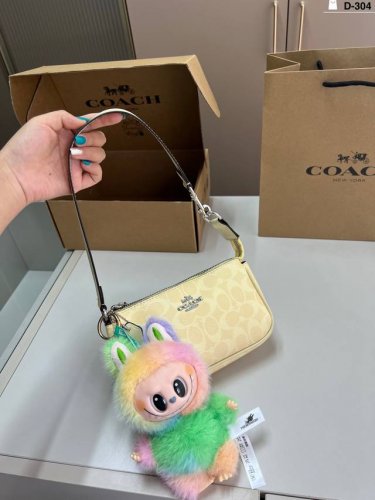 with Labubu pendant Coach mahjong bag in cream yellow New color Nolita mahjong