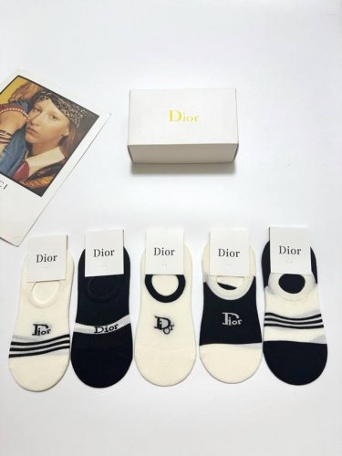 with packaging 5 pairs per box Dior classic letter logo pure cotton boat socks,