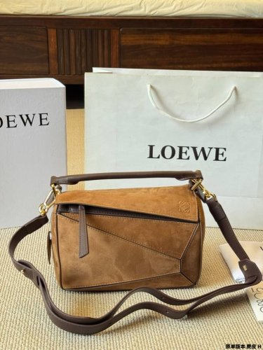 Original version suede Loewe new model showcases the Loewe geometric bag Love th