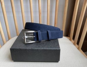 Prada's latest suede leather belt features a simple yet sophisticated style. The