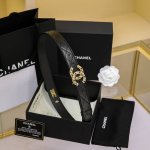 Chanel 24S Cc Pearl, Rhinestone, White And Black Letter Logo Buckle, Brass Metal