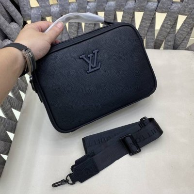 Louis Vuitton's printed and embossed messenger bag, a classic travel accessory,