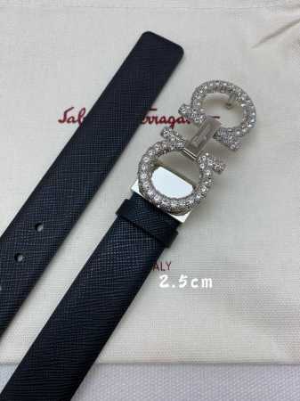 Ferragamo 25mm metal Gancio double buckle, women's double-sided cowhide leather, - Click Image to Close