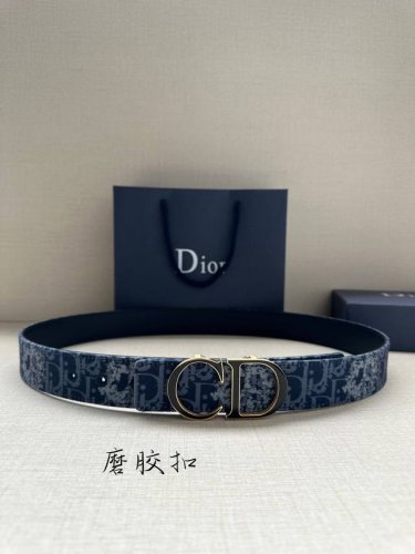 Width 3.5Cm This reversible belt 35mm blue denim and smooth cowhide Oblique prin