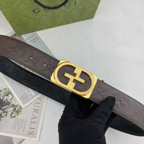 Gucci Men's Floral Leather Belt, 40Mm, Double-Sided Imported Top-Grain Leather,