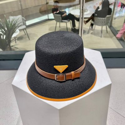 prada Prada's New Straw-Woven Color Matching Belt Style Woven Straw Hat Is A