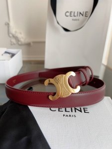 Celine women's belt, calfskin texture with unique Arc de Triomphe buckle, wine r