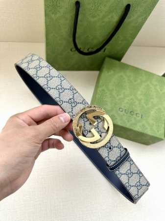 Extra Width 3.8Cm Gucci Gg Supreme Canvas Belt With Interlocking Double G Buckle - Click Image to Close