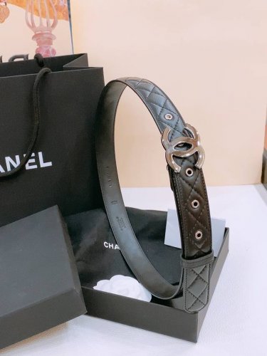 Chanel Logo Glossy classic Cc buckle brass gold metal 3.0Cm fine sheepskin belt