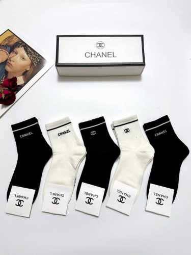 with packaging 5 pairs per box Chanel classic letter logo pure cotton short soc
