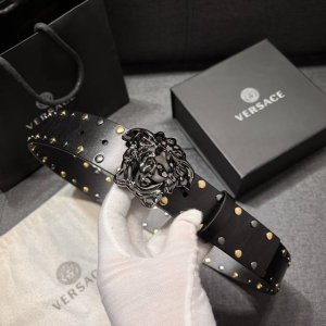 Versace width 4.0Cm New leather belt, decorated with the classic Versace Medusa